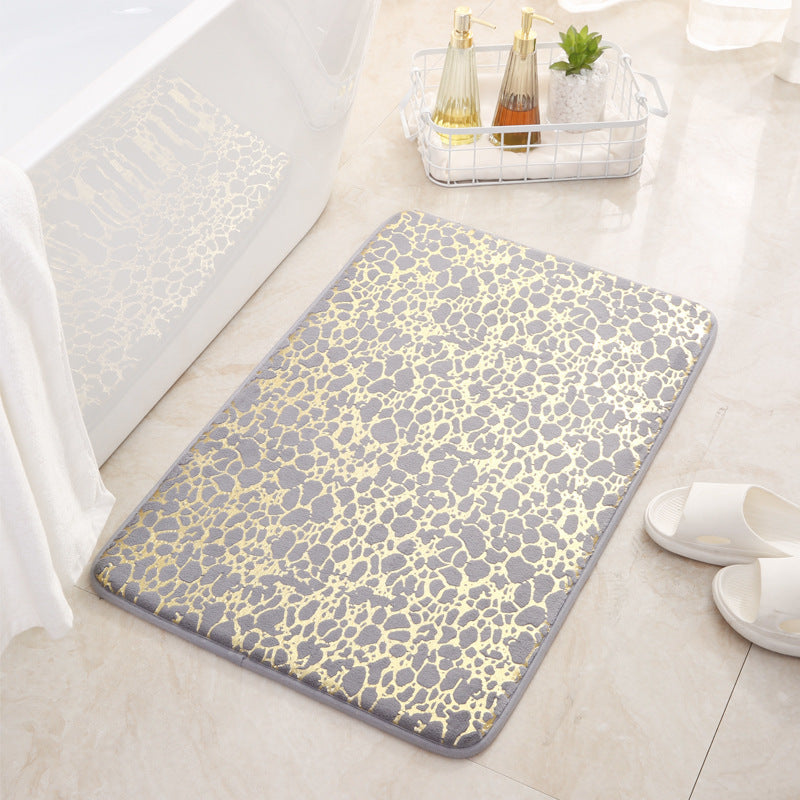 Leopard Print Sponge Gold Foil Entryway Mat - Non-slip Absorbent Rug for Bathroom, Kitchen - Home Use