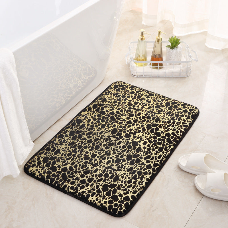 Leopard Print Sponge Gold Foil Entryway Mat - Non-slip Absorbent Rug for Bathroom, Kitchen - Home Use